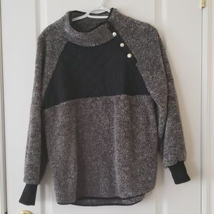 Black & Gray Quilted-Detail Button-Accent Sweater